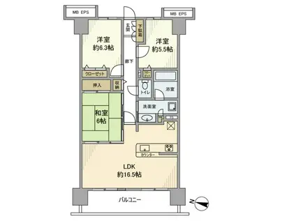 ラフィーネハイツ(3LDK/3階)の間取り写真