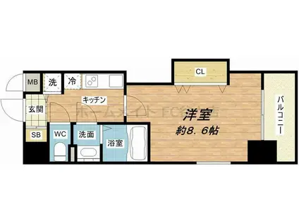 LUXE玉造II(1K/4階)の間取り写真