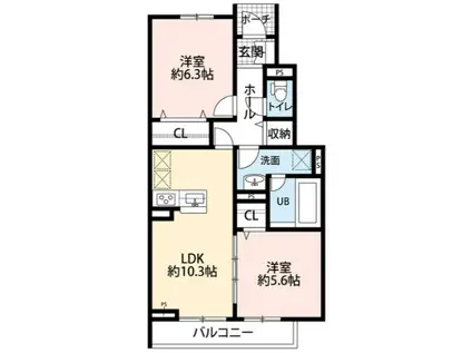 セレーノ(2LDK/1階)の間取り写真