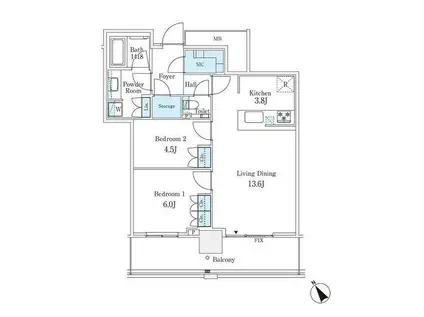 ザタワー横浜北仲(2LDK/37階)の間取り写真
