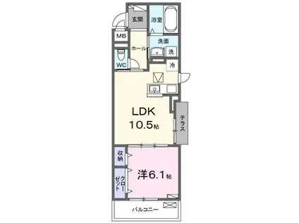 ラピス飯能(1LDK/1階)の間取り写真