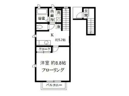 ウィスタリアB(1DK/2階)の間取り写真