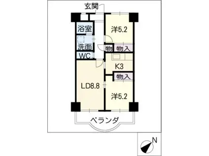 天神山マンションII号館(2LDK/5階)の間取り写真