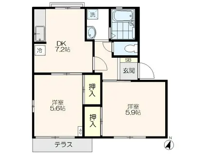 サンエイトB棟(2DK/1階)の間取り写真