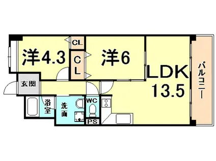 ユーレジデンス武庫川(2LDK/3階)の間取り写真