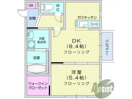 クレストヒルズ二の森(1DK/2階)の間取り写真