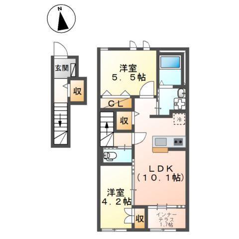 ROUTE 4 TERRACE(2LDK/2階)の間取り写真