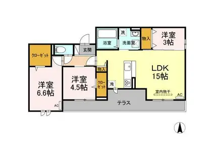 クレストヒルズ A棟・B棟(3LDK/2階)の間取り写真