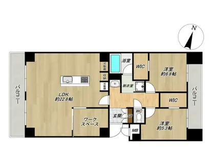 ピア高宮S棟(2LDK/7階)の間取り写真