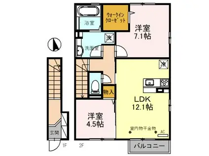 グランドコート東富山(2LDK/1階)の間取り写真