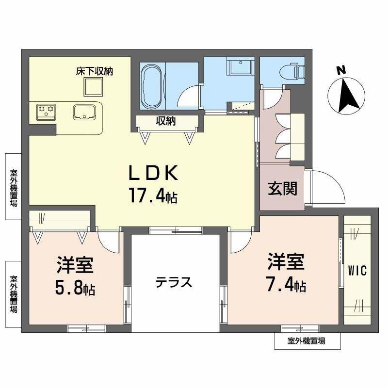 シャーメゾン ルミエール西田辺(2LDK/1階)の間取り写真