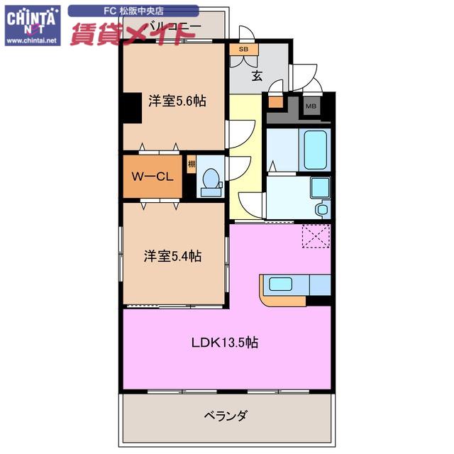 アンジューV(2LDK/7階)の間取り写真