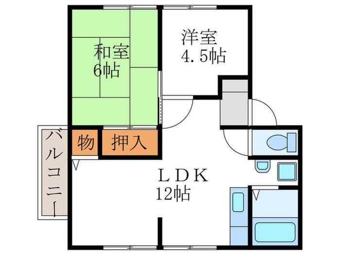 グリーンヒルセイジュII(2LDK/1階)の間取り写真