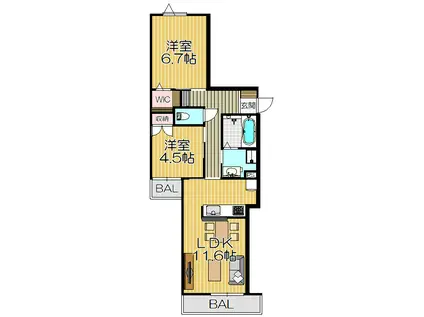 LALABREZZA芦屋翠ヶ丘(2LDK/3階)の間取り写真