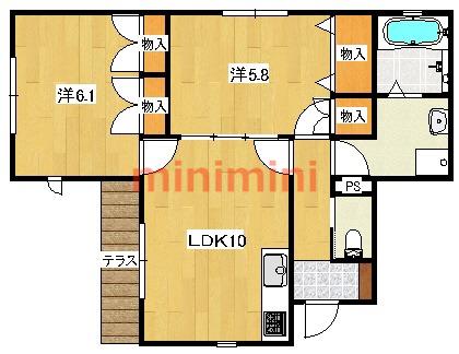 セヴェル春日丘(2LDK/1階)の間取り写真