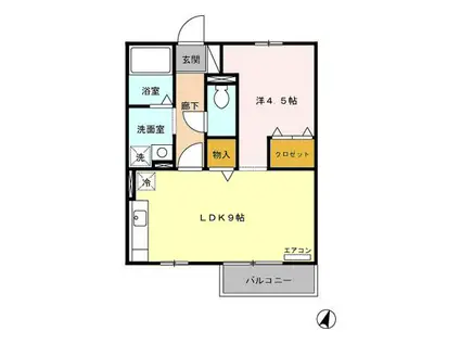 GLORY A棟(1LDK/2階)の間取り写真