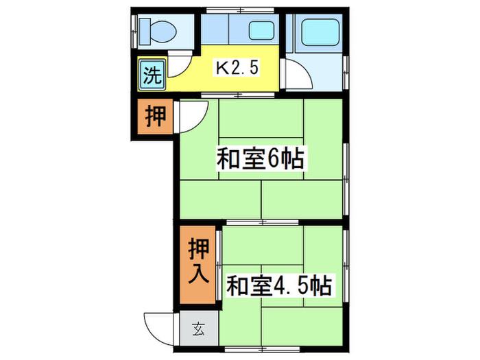 サニーハウス(2K/1階)の間取り写真