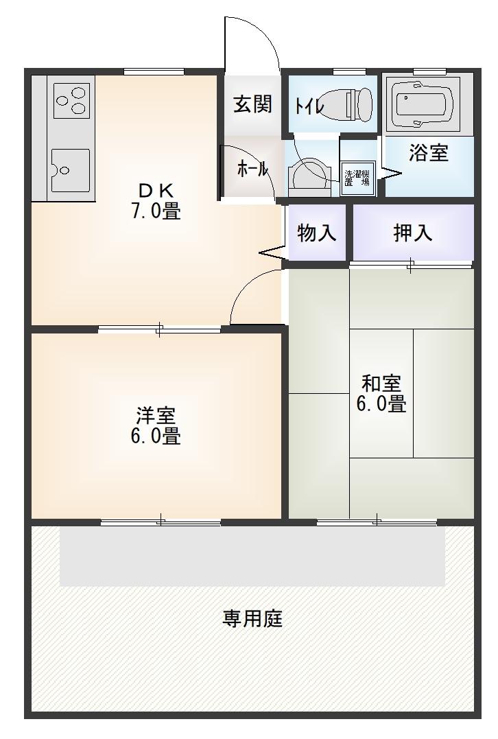 アフィネ桜木(2DK/1階)の間取り写真