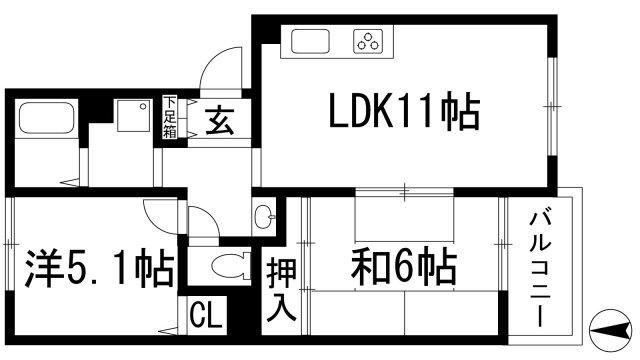 岡田山ハイツA(2LDK/1階)の間取り写真