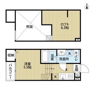マカロンムー瓦宮(1K/2階)の間取り写真
