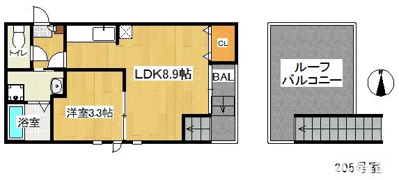 GRANDTIC PRESTON別府(1LDK/2階)の間取り写真