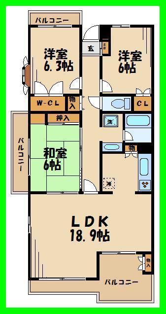 成城ブリックガーデン(3LDK/4階)の間取り写真