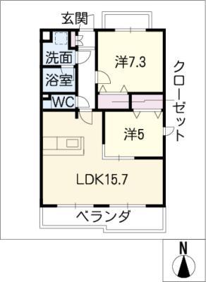 BLANCHEART(2LDK/2階)の間取り写真