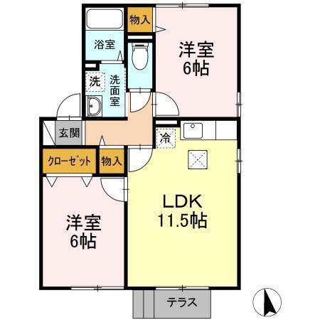 セジュールサザンウインドB(2LDK/1階)の間取り写真