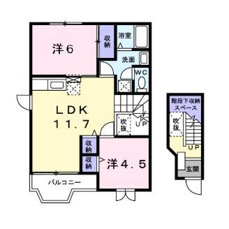 フォンテーヌS II(2LDK/2階)の間取り写真