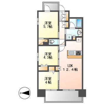 プレサンス ロジェ 志賀本通 テラス(3LDK/10階)の間取り写真