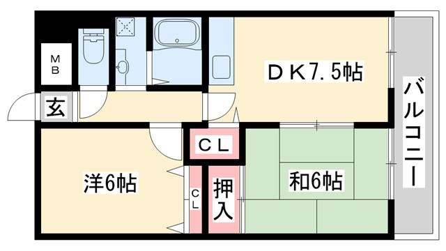 シャルル小野(2LDK/5階)の間取り写真