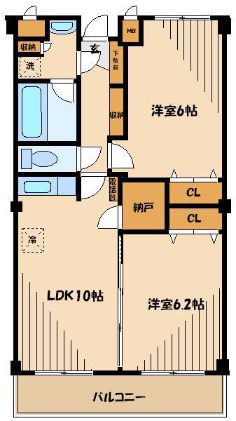 富士見ハイツ(2LDK/3階)の間取り写真