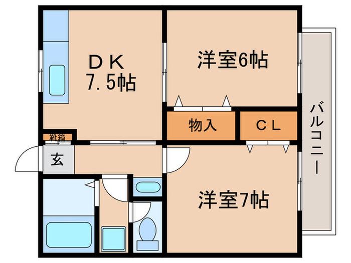 サンハイツHAMA(2DK/1階)の間取り写真