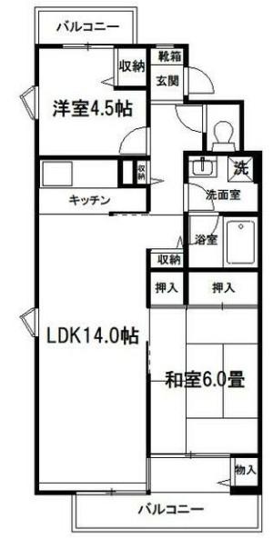 カピス大宮(2LDK/2階)の間取り写真