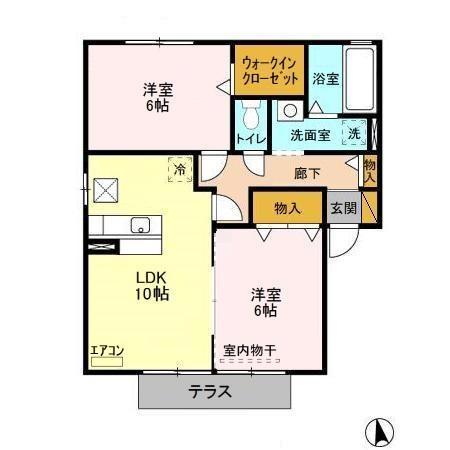 リビングタウンみどりの L棟(2LDK/1階)の間取り写真