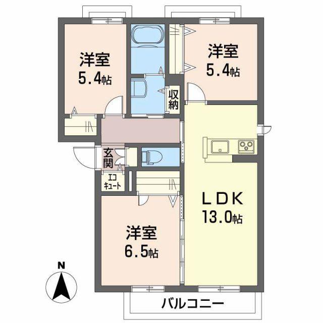グリーンコート上市 B棟(3LDK/3階)の間取り写真
