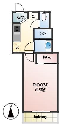 ヨコミゾハイム(1K/1階)の間取り写真