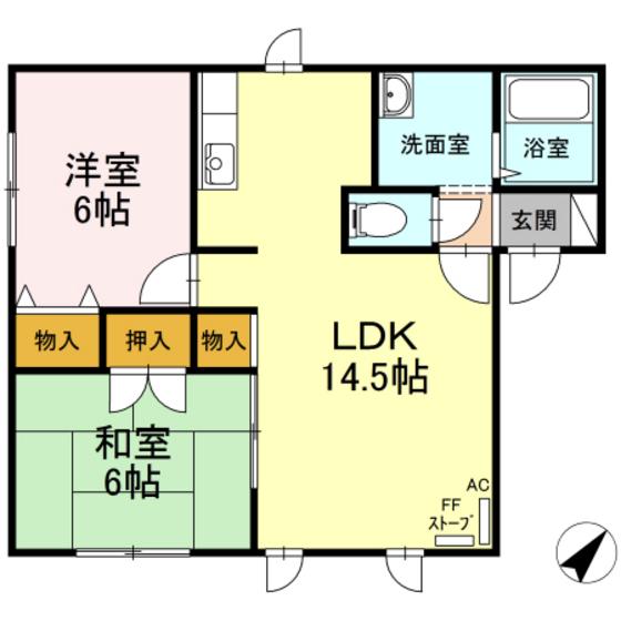 ハイセレール沖館(2LDK/2階)の間取り写真