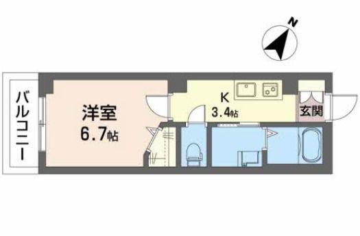 椛コート(1K/2階)の間取り写真