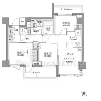 TENAS千歳船橋(3LDK/3階)の間取り写真