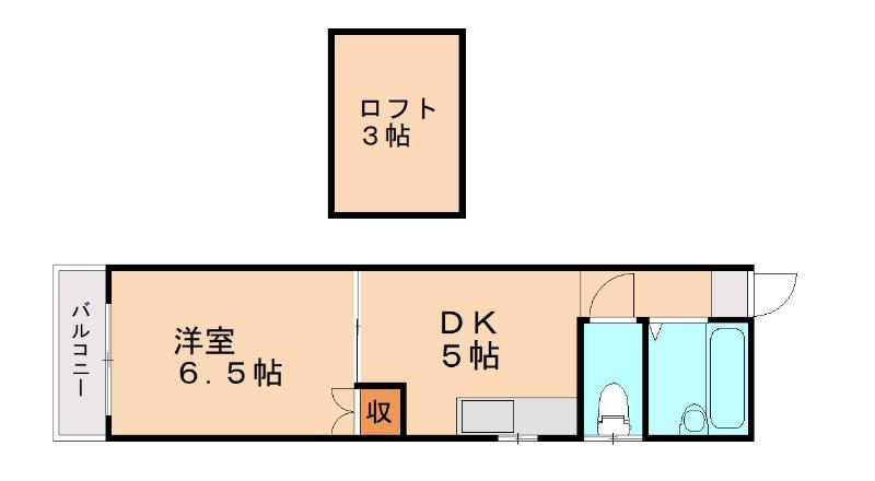 ピンズ貴船台(1DK/2階)の間取り写真