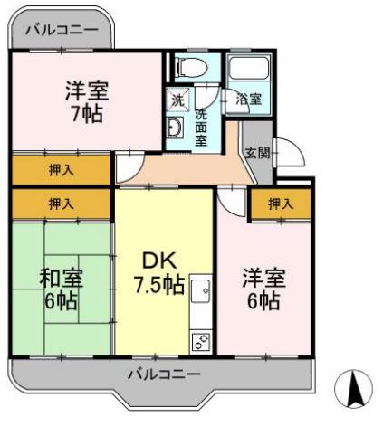 クリエートハイム竹原(3DK/3階)の間取り写真