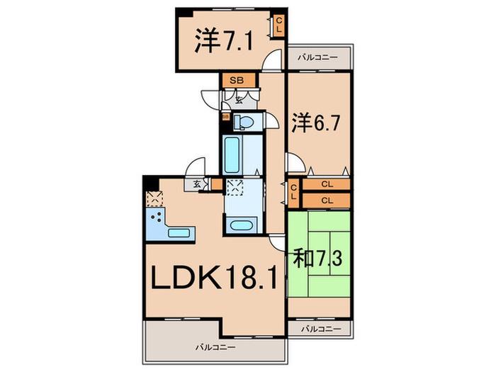 T S GARDEN西寺尾C棟(3LDK/1階)の間取り写真