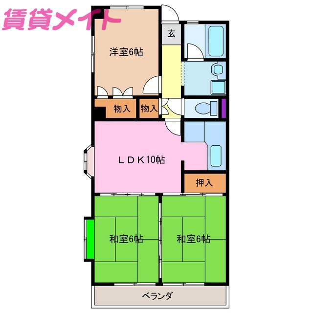 コスモシティ日永(3LDK/4階)の間取り写真