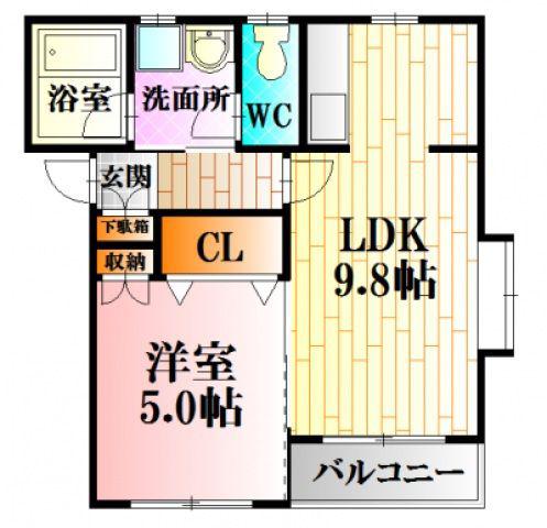 フローラ大内III(1LDK/2階)の間取り写真
