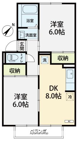 セジュールベル(2DK/2階)の間取り写真
