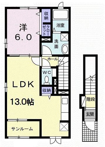 ヴァン テアンM(1LDK/2階)の間取り写真