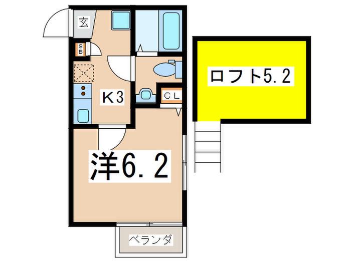 ラクセル横濱三春台(1K/2階)の間取り写真