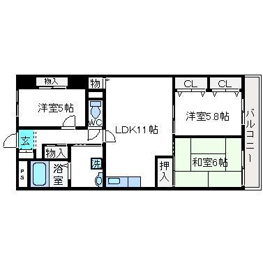 カサエステ壱番館(3LDK/5階)の間取り写真
