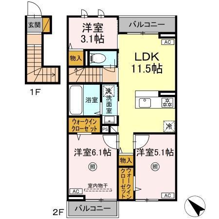 ハレカファ(3LDK/2階)の間取り写真